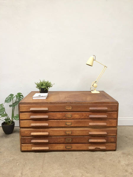 Vintage 1950s Abbess Oak Plan Chest Map Drawers A0 Size Retro