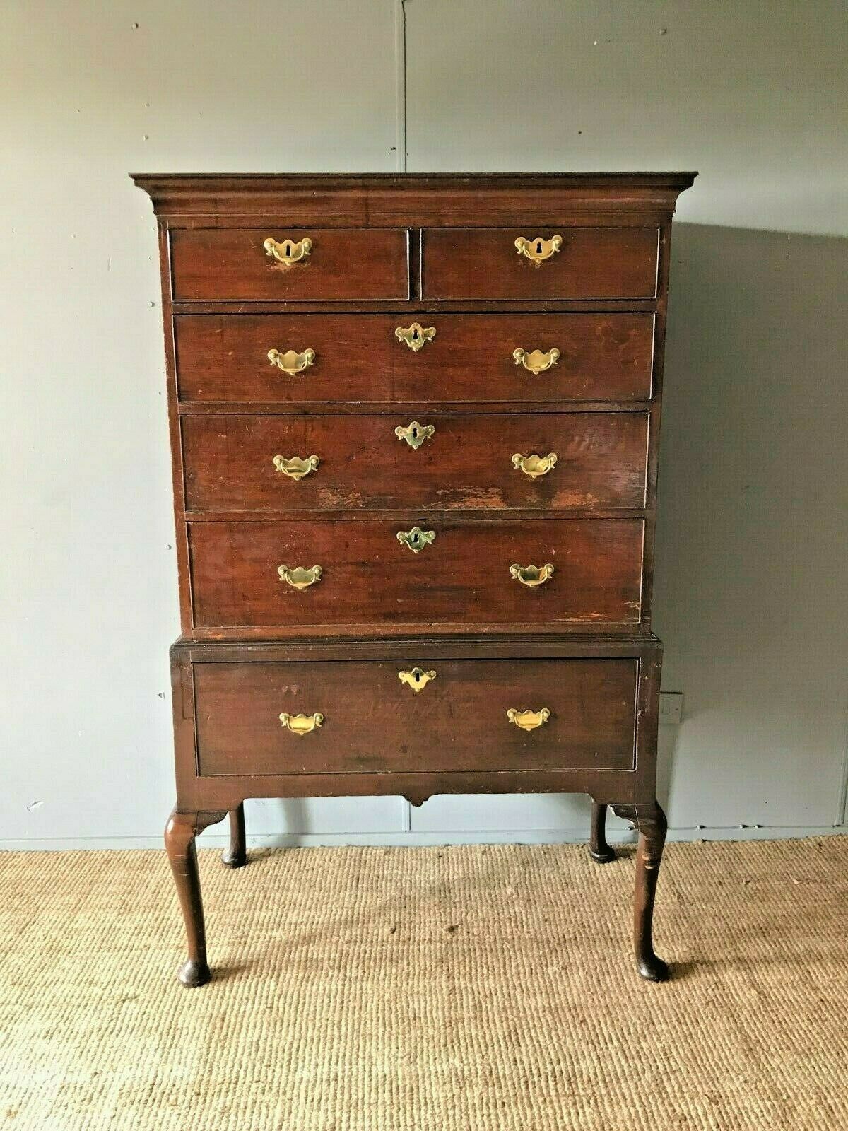 Large Georgian Antique Oak Chest On Legs Tall Boy Chest Of Drawers