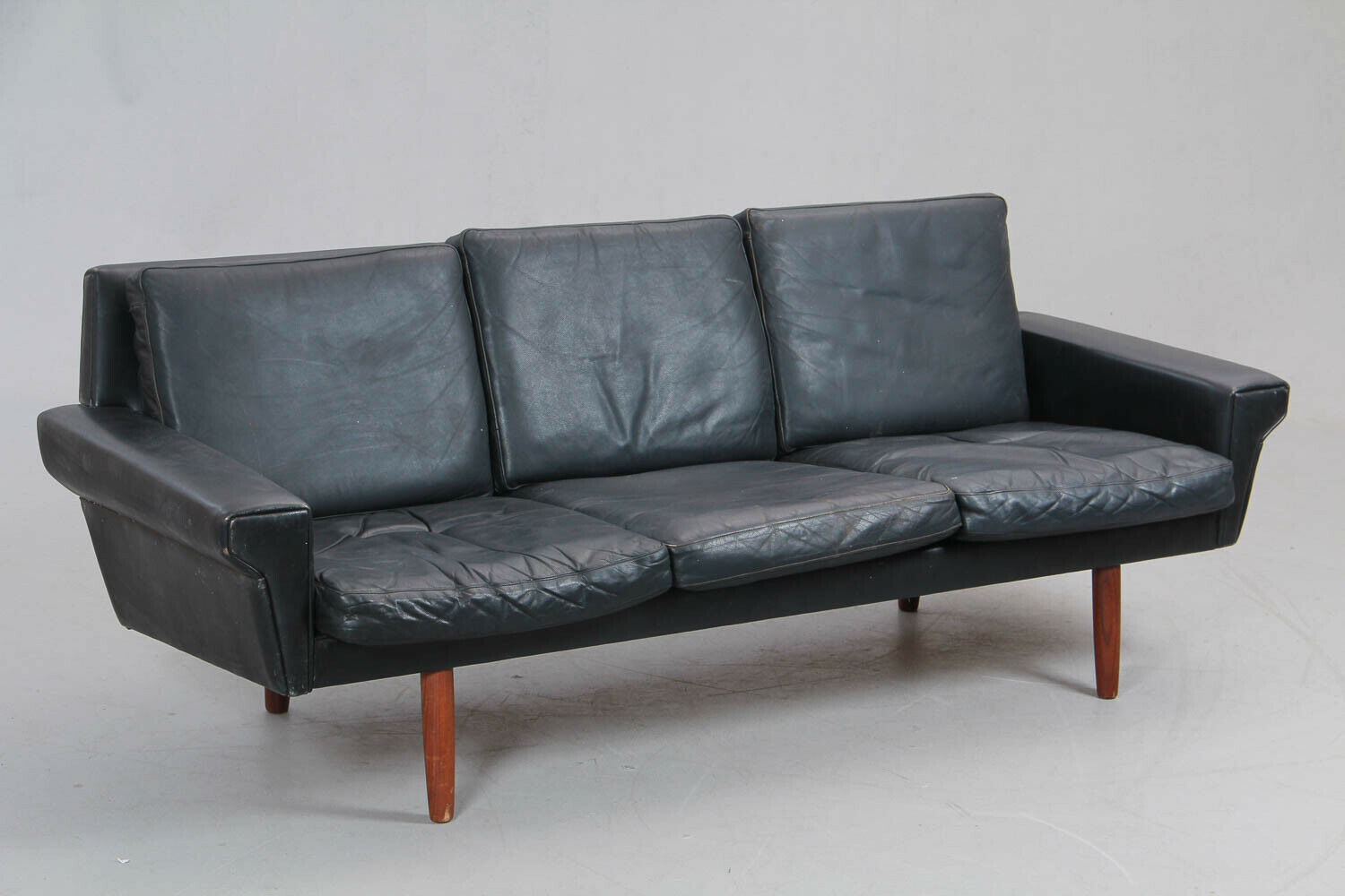 Mid Century Modern Danish Georg Thams Black Leather 3 Seater Sofa 1968