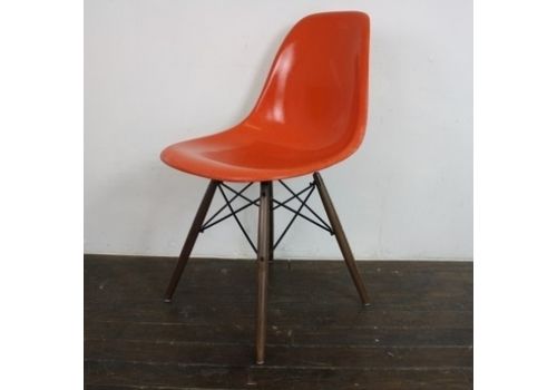 Eames Herman Miller Dsw Side Chair In Orange With Walnut Base