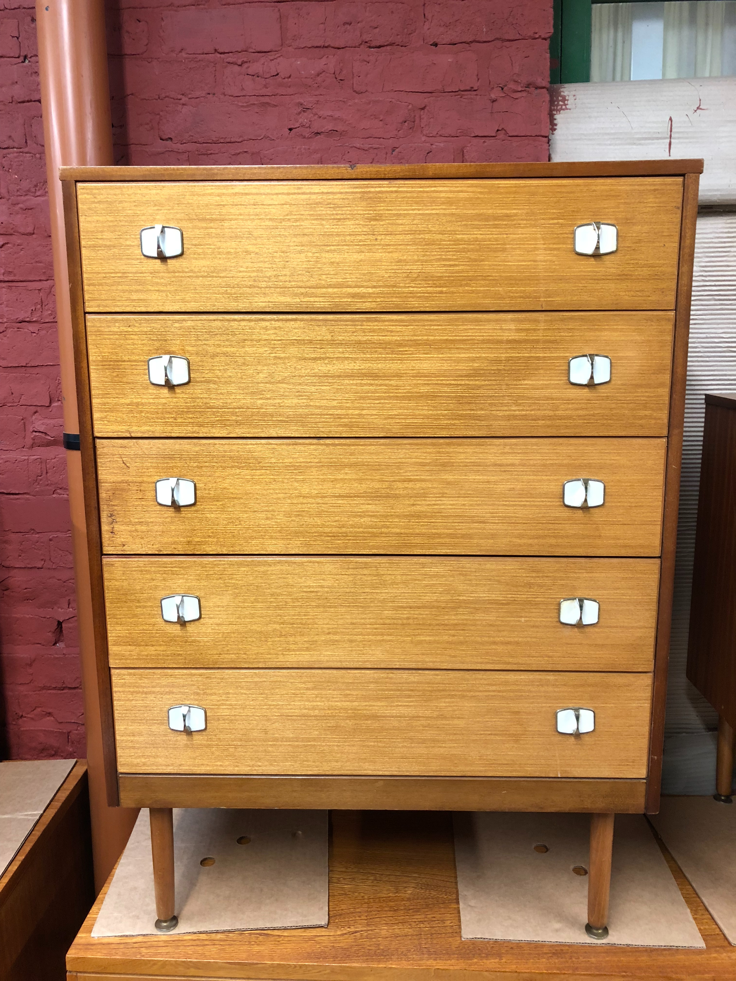 Mid Century Zebrano Tall Boy Chest Of Drawers Vinterior