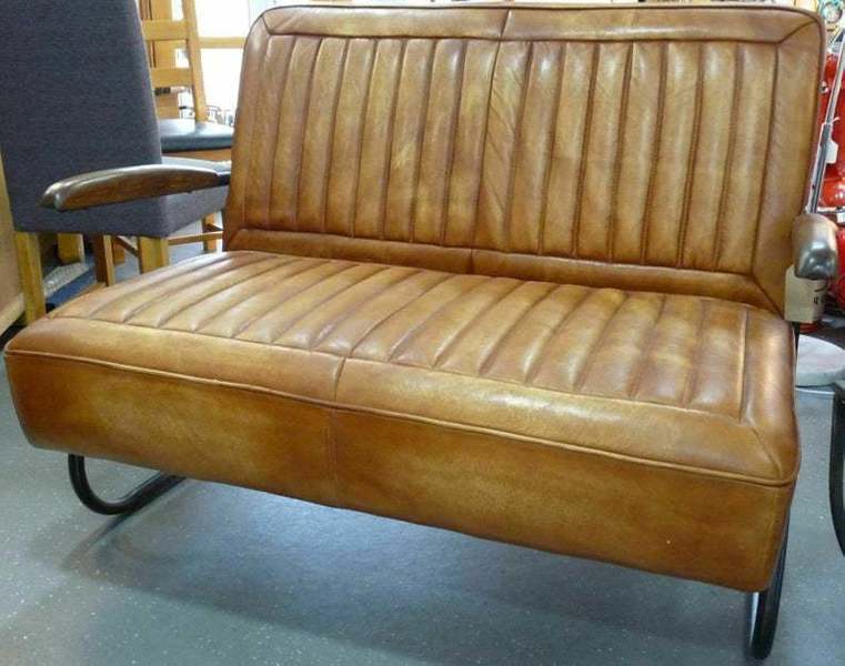 Industrial Leather Tan Sofa American Style Vintage Retro Armchair Car
