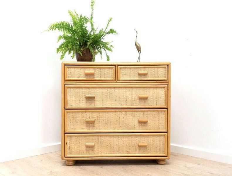 Real Bamboo Natural Wood Three Drawers Chest Of Drawers Vintage