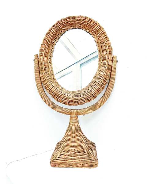 Standing Vanity Table Mirror Rattan Wicker Oval Dresser Woven Rattan Wicker Oval Dresser Woven
