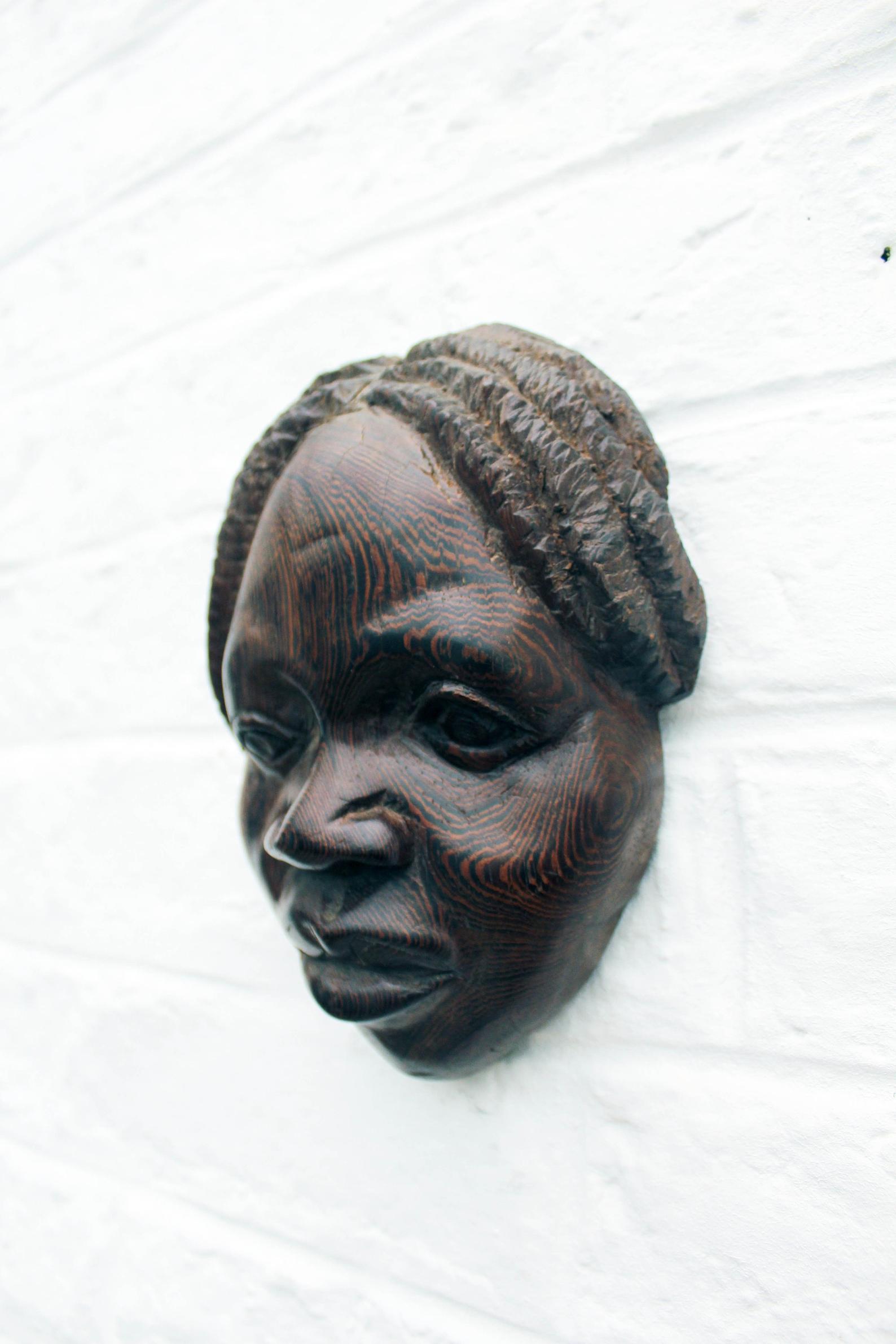 Vintage African Wood Carved Mask Wall Hanging