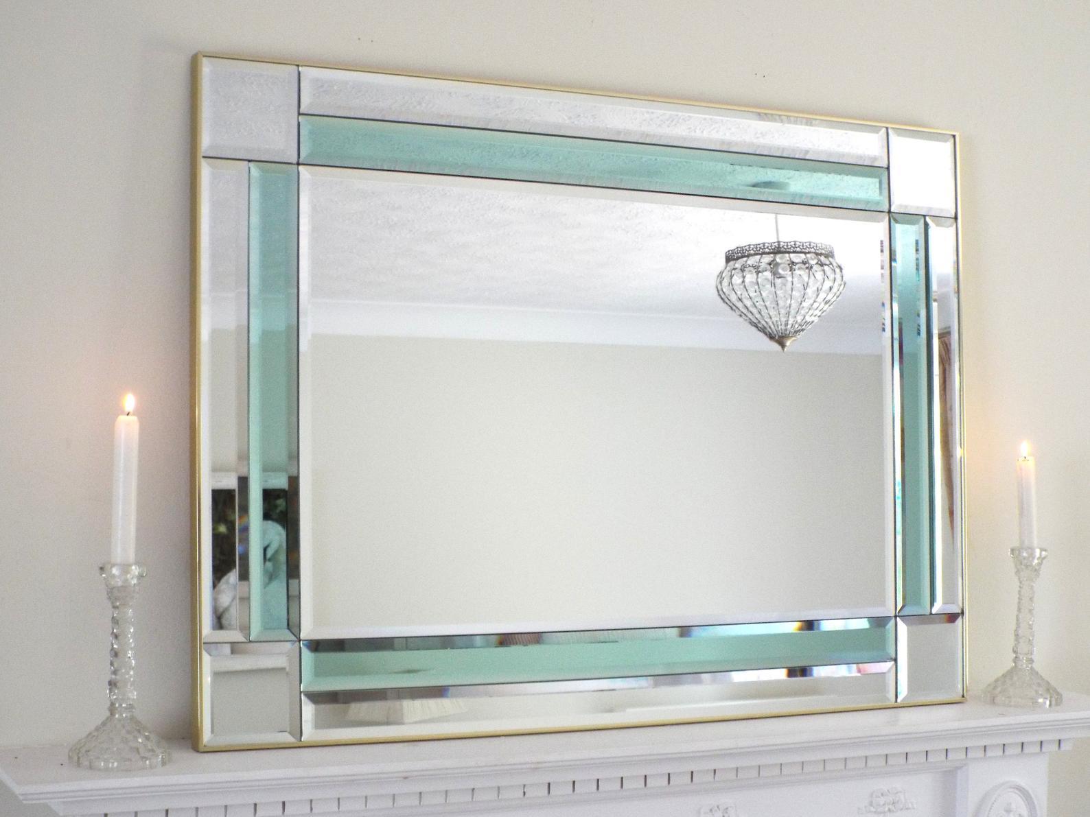 Art Deco Style Mirror Teal Green Panel Mirror Colored Glass Mirror