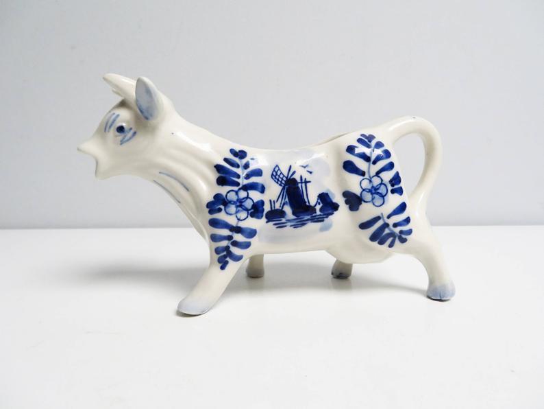 Vintage Ceramic Cow Creamer, Delft Blue Creamer, Delft Cow, Animal