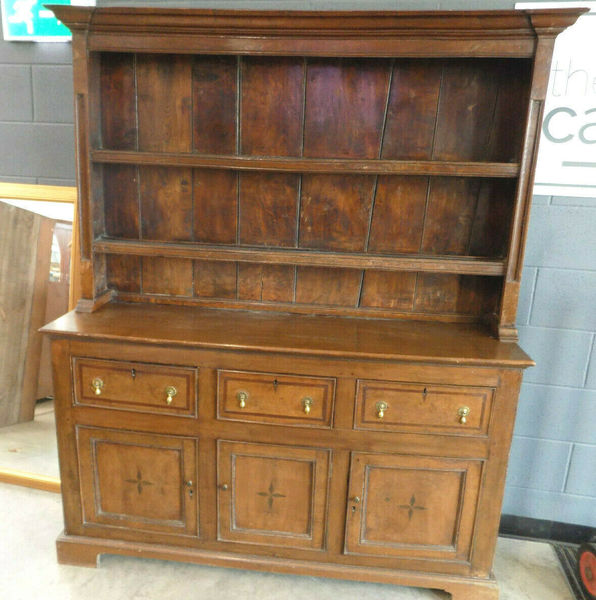Antique Georgian Solid Oak Sideboard Plate Rack Cupboard Drawers