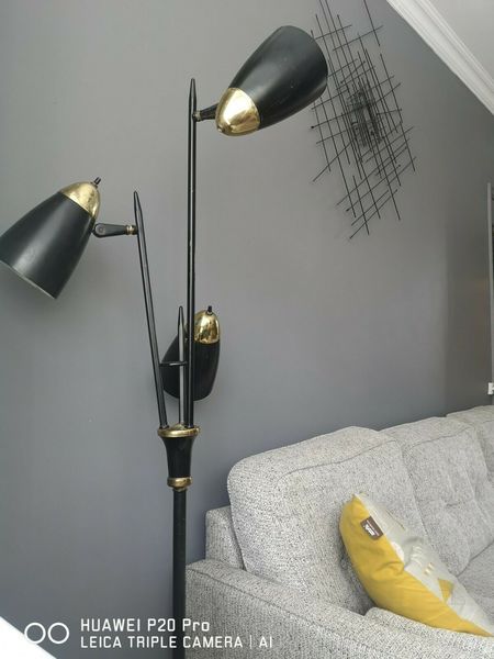 Original Retro Vintage Triple Cone Bullet Floor Lamp Black Metal Brass Vinterior