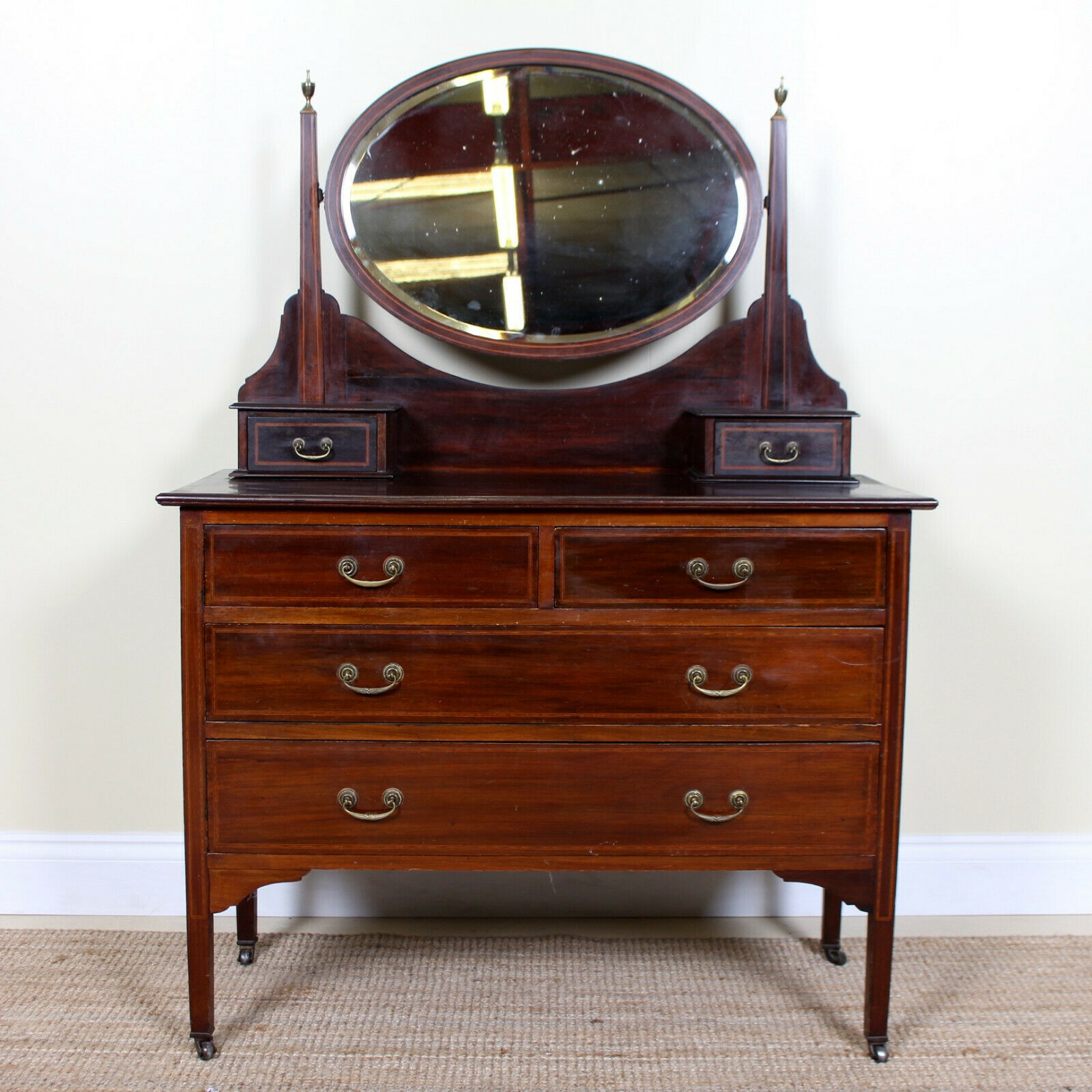 Antique Victorian Dressing Table Chest Of Drawers Inlaid Mahogany