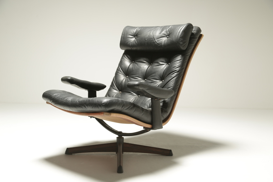 Leather Swivel Chair With Headrest By Gote Mobler | Vinterior