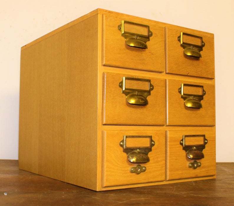 1960s Six Draw Cabinet Card Index Holder Industrial Desk Office Antique Vintage Haberdashery Library Storage Drawer Vinterior