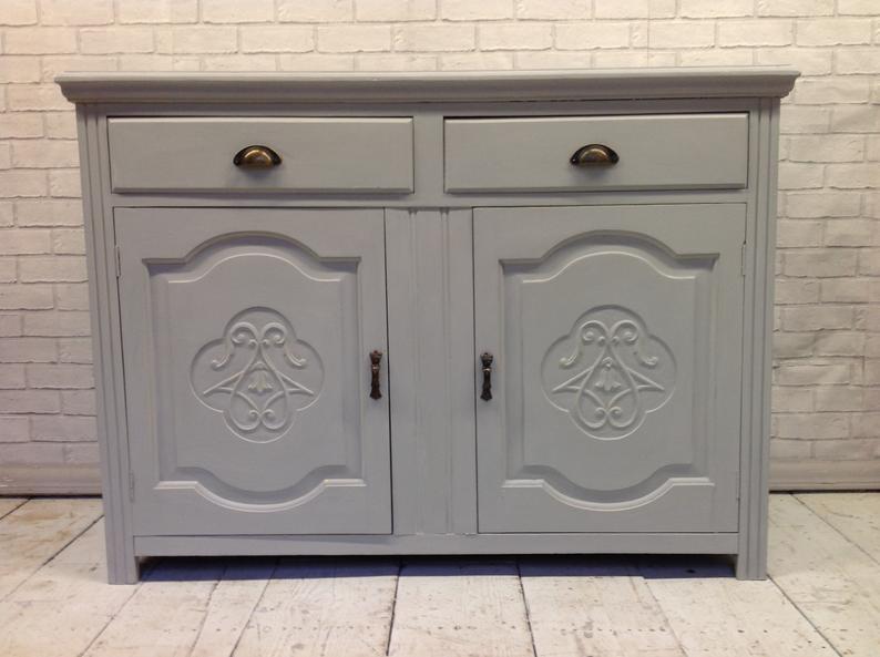 Antique Edwardian Sideboard Hand Painted In Annie Sloan Paris Grey Hand Painted In Annie Sloan Paris Grey