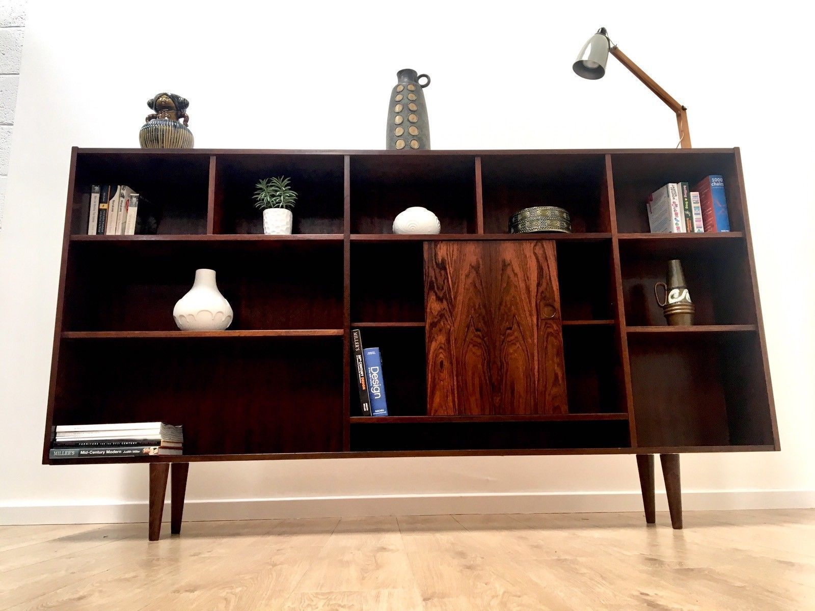 Mid Century Vintage Danish Rosewood Wall Shelving Unit Book Case