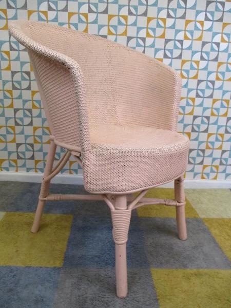 Vintage 1950 S Lloyd Loom Style Cane Wicker Bedroom Chair Pale Pink Retro Lloyd Loom Vinterior