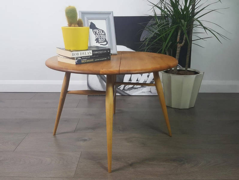 Ercol Folding Round Coffee Table Dropleaf Vintage Retro Refinished Sold Photo For Ercol Folding Round Coffee Table Dropleaf