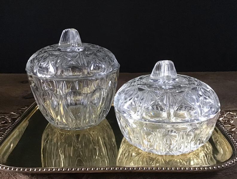 Glass Vanity Set Dressing Table Set Vintage Molded Glass Box Glass Perfume Bottle Glass Candy Bowl Glass Powder Bowl Antique Glass Set Vinterior