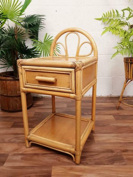 Vintage 1970 S Bamboo Wicker Bedside Cabinet Mid Century Retro Vinterior