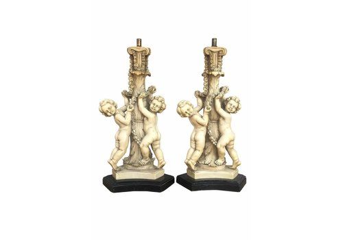 White Resin Cherub Table Lamps By Gino Ruggeri For Tito Bianchi, 1980s, Set Of 2