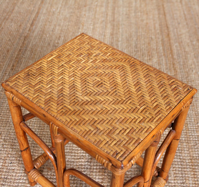Vintage Bamboo Wicker Side Table Boho Coffee Table Vinterior