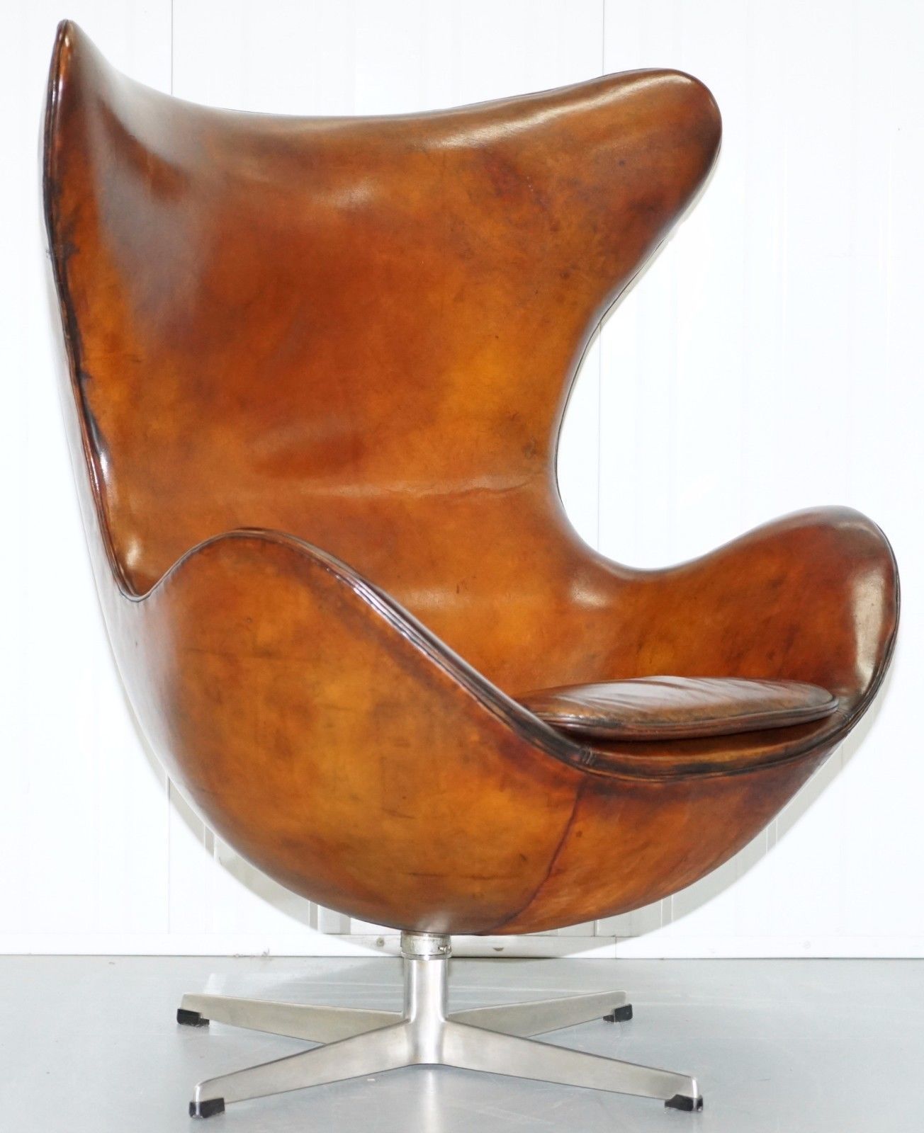 leather egg chair with ottoman on Original 1962 Stamped Fritz Hansen Egg Chair Arne Jacobsen Vintage Brown Leather Vinterior