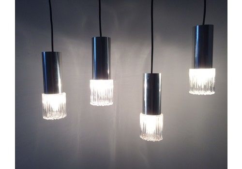 Kaiser Leuchten Design Glass & Metal Pendant Hanging Lamp By Helena Tynell, 1960s