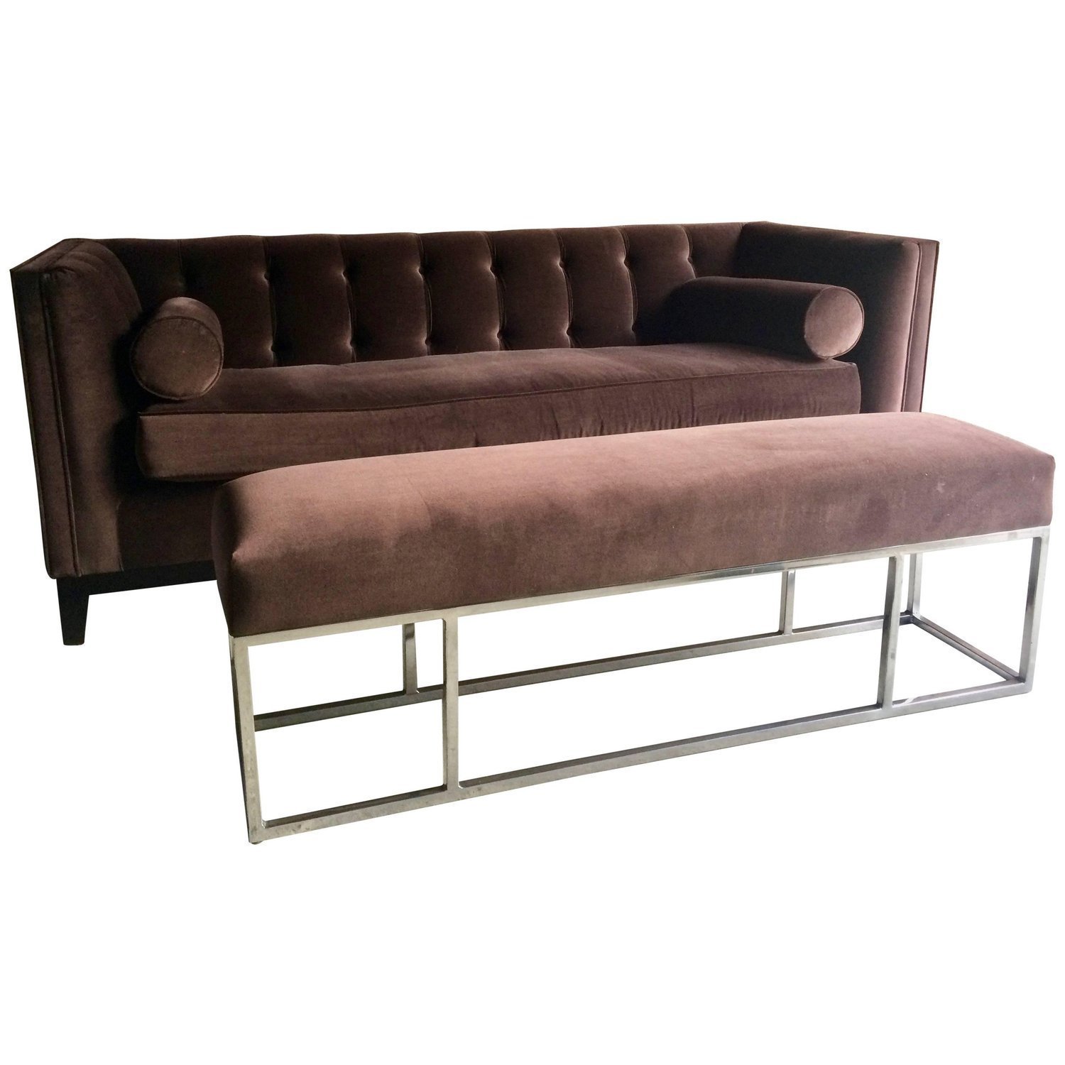 Bespoke Chesterfield Sofa With Matching Foot Stool Brown Velvet Sublime