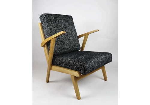 Set Of 2 Vintage Loft Armchair Black And White Natural Fabric