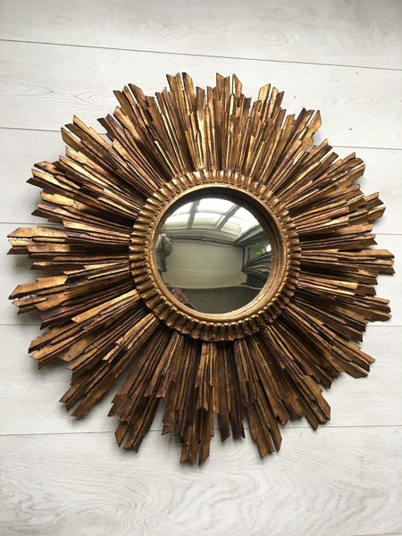 Vintage French Giltwood Convex Sunburst Mirror Vinterior Vintage French Giltwood Convex Sunburst
