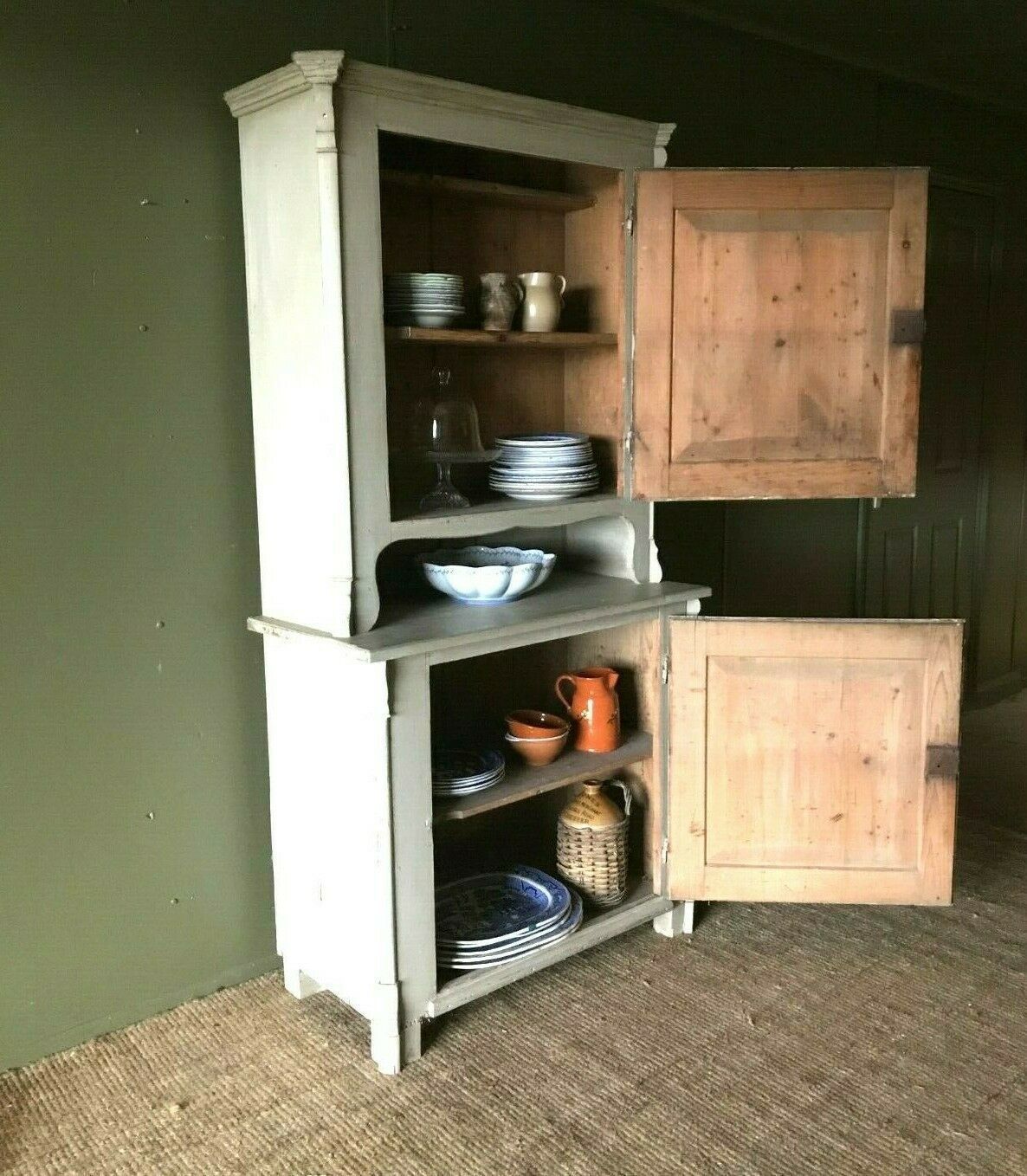 Antique Rustic French Painted Freestanding Kitchen Larder Cupboard
