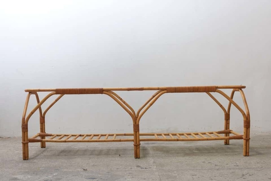 Large Bamboo And Frosted Glass Rectangular Coffee Table By Viggo Boesen, 1950s photo furniture