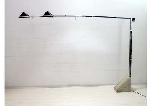 Mid Century Modern Italian Steel And Travertine Floor Lamp, 1970s