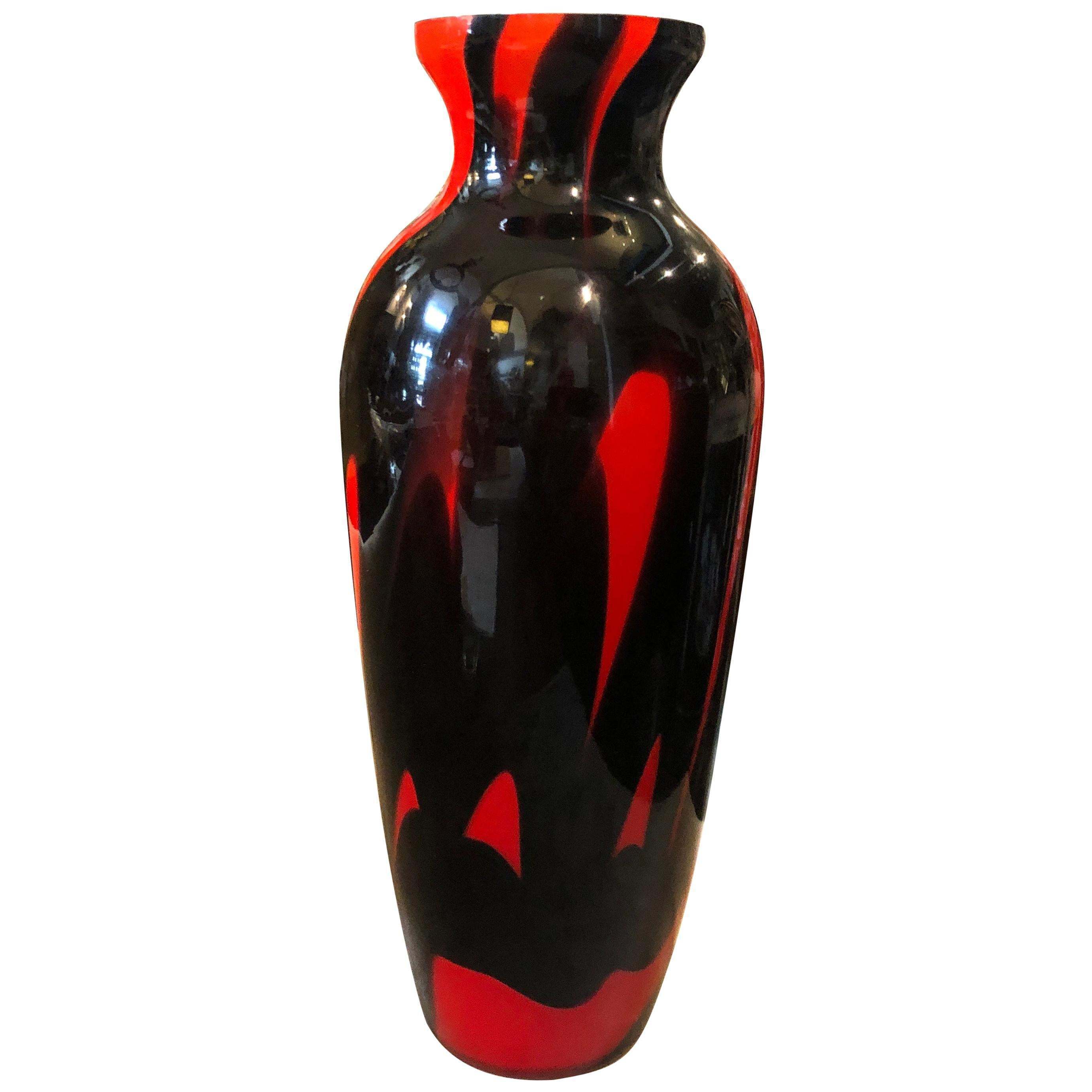 Carlo Moretti Attributed Mid Century Modern Red And Black Opaline Vase
