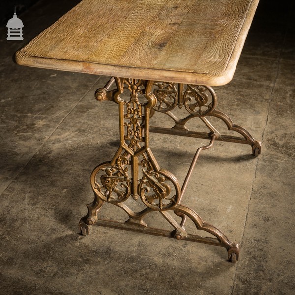 19th C Cast Iron Pub Table Base With Bleached Brushed Oak Top Vinterior