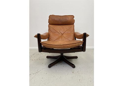 Soda Galvano Tan Leather And Rosewood Reclining Lounge Chair