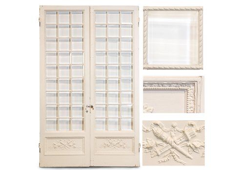 Antique Pine & Gesso Glazed Double Doors (3 Pairs Available)