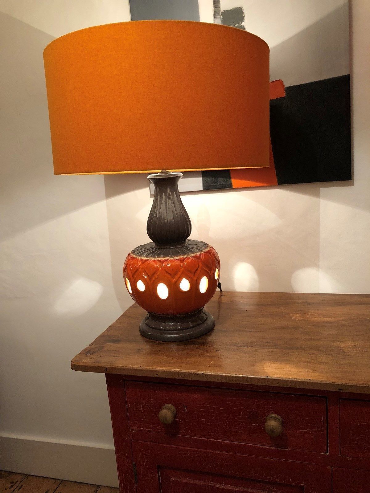 Vintage Table Lamp Base Art Pottery Striking Design Orange Brown Circa 1960s Vgc Vintage Table Lamp Base Art Pottery Striking Design Orange Brown Circa 1960s Vgc