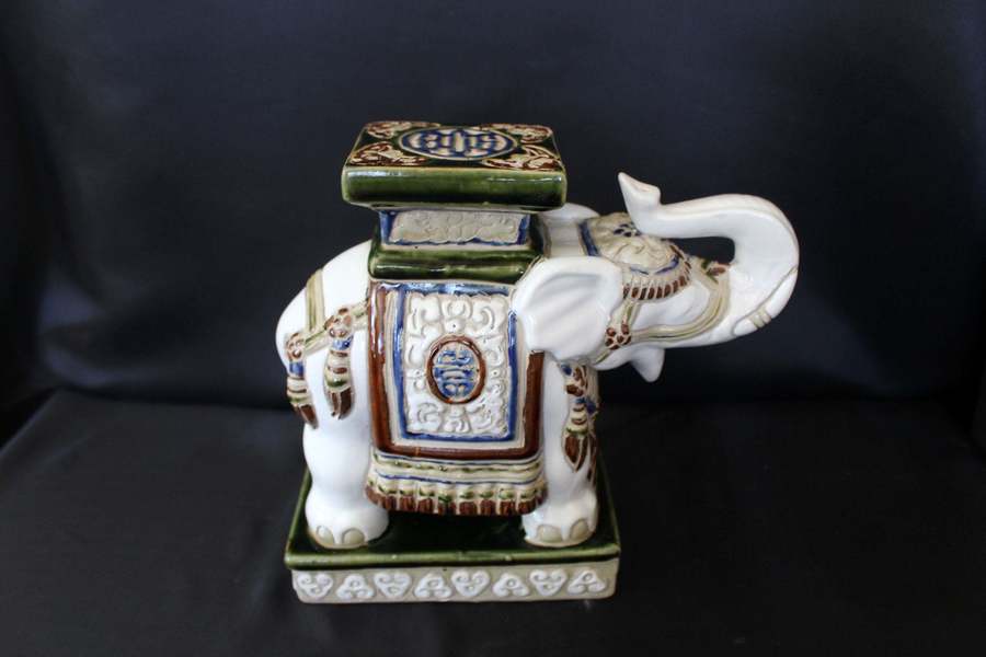 Ceramic Elephant Stand Decoration, White Elephant, Decoration Green