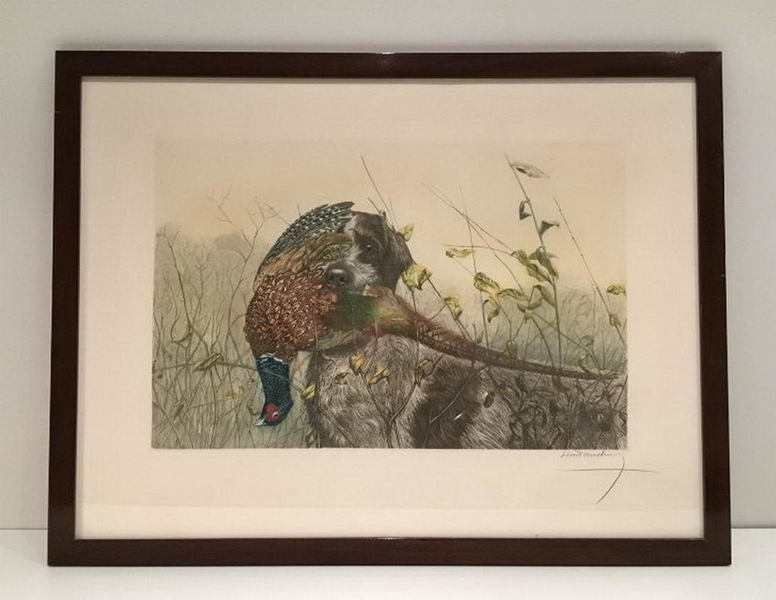 Léon Danchin ((1887 1938). Colored Lithography. English Setter And Partridge. Circa 1920 photo furniture