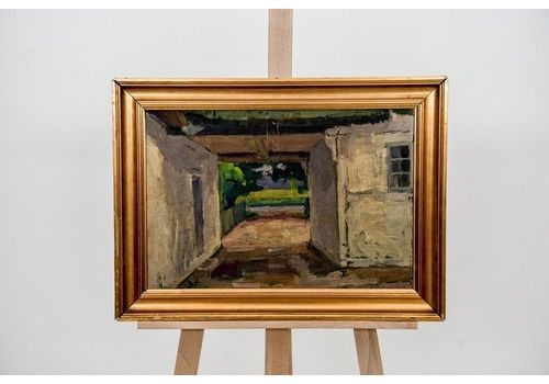 Painting "Entrance To The Yard", Denmark, Early 20 Century.