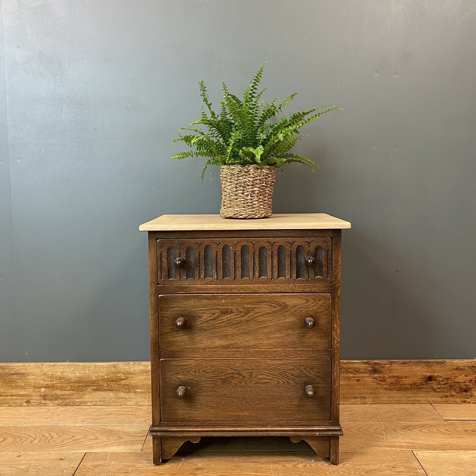 Rustic Vintage Oak Drawers Small Vintage Unit Oak Bedside Rustic Lamp Table Vinterior