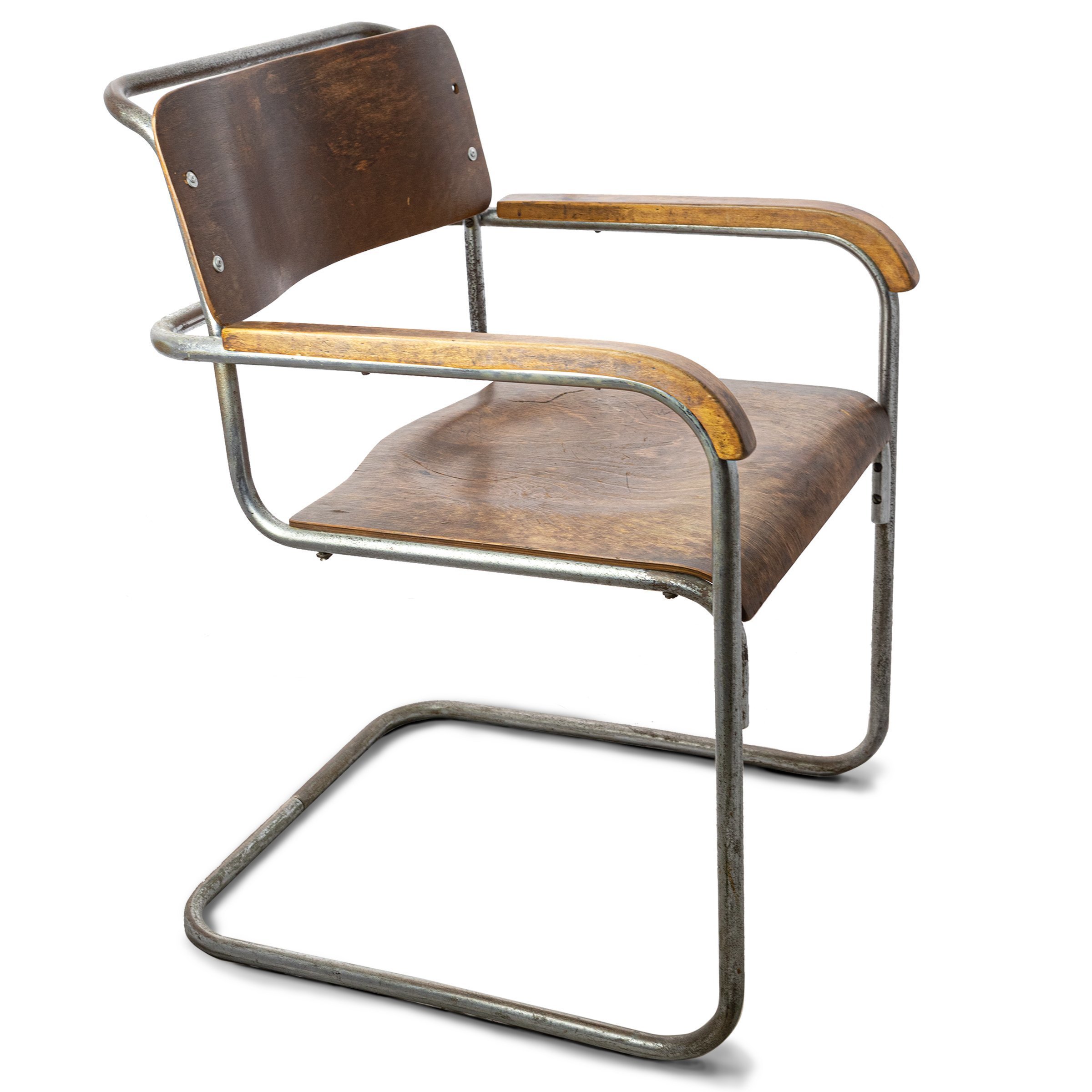 Reclaimed Bauhaus Wooden And Chrome Chair Vinterior