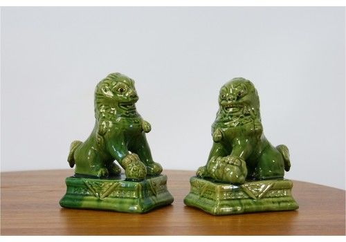 Pair Of Dog Fo Ceramic Figurines 1960s