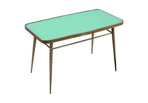 Rectangular Coffee Table Midcentury Italian Design Solid Brass Gold Glass Green