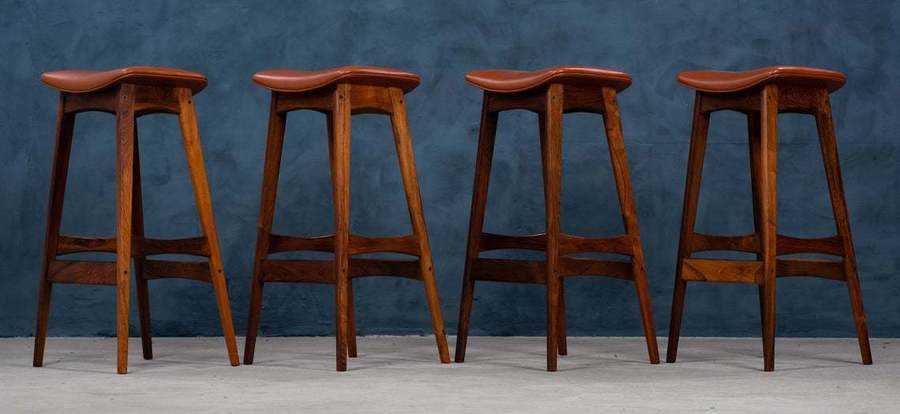 Mid Century Rosewood Leather Bar Stools By Erik Buch For Dyrlund