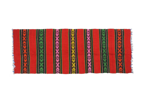 Red Wool Runner With Stripes In Bright Colors , Handwoven, Romania