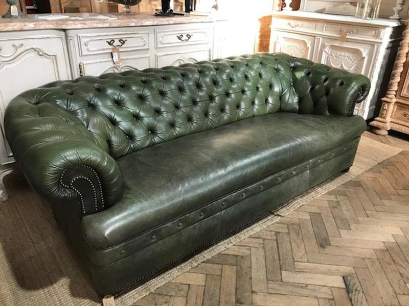 Dark Green Large Leather 3 Seater Chesterfield Sofa Chesterfield