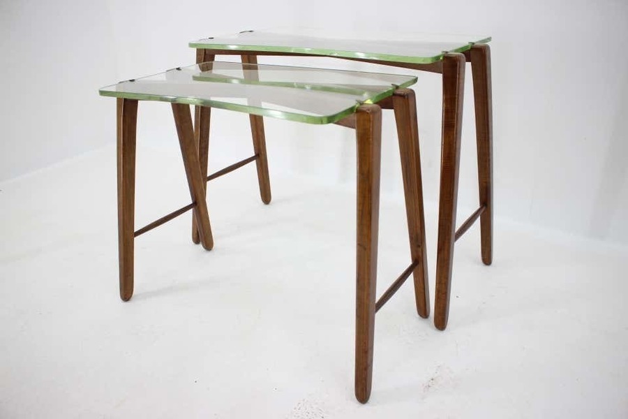 Rare Design Mid Century Organic Wooden Side, Nesting Tables / 1950s photo furniture