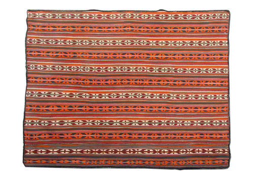 Antique Rugs Handwoven Jajim, Striped Orange Carpet Textile Rug 140 X170 Cm