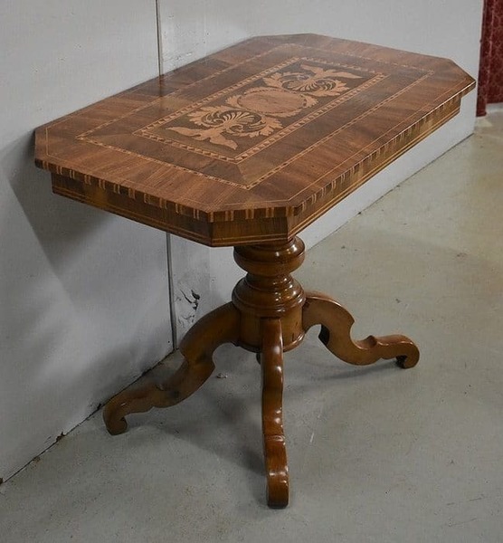Inlaid Gueridon Table, In Walnut And Light Wood   2nd Part Of The 19th Century photo furniture
